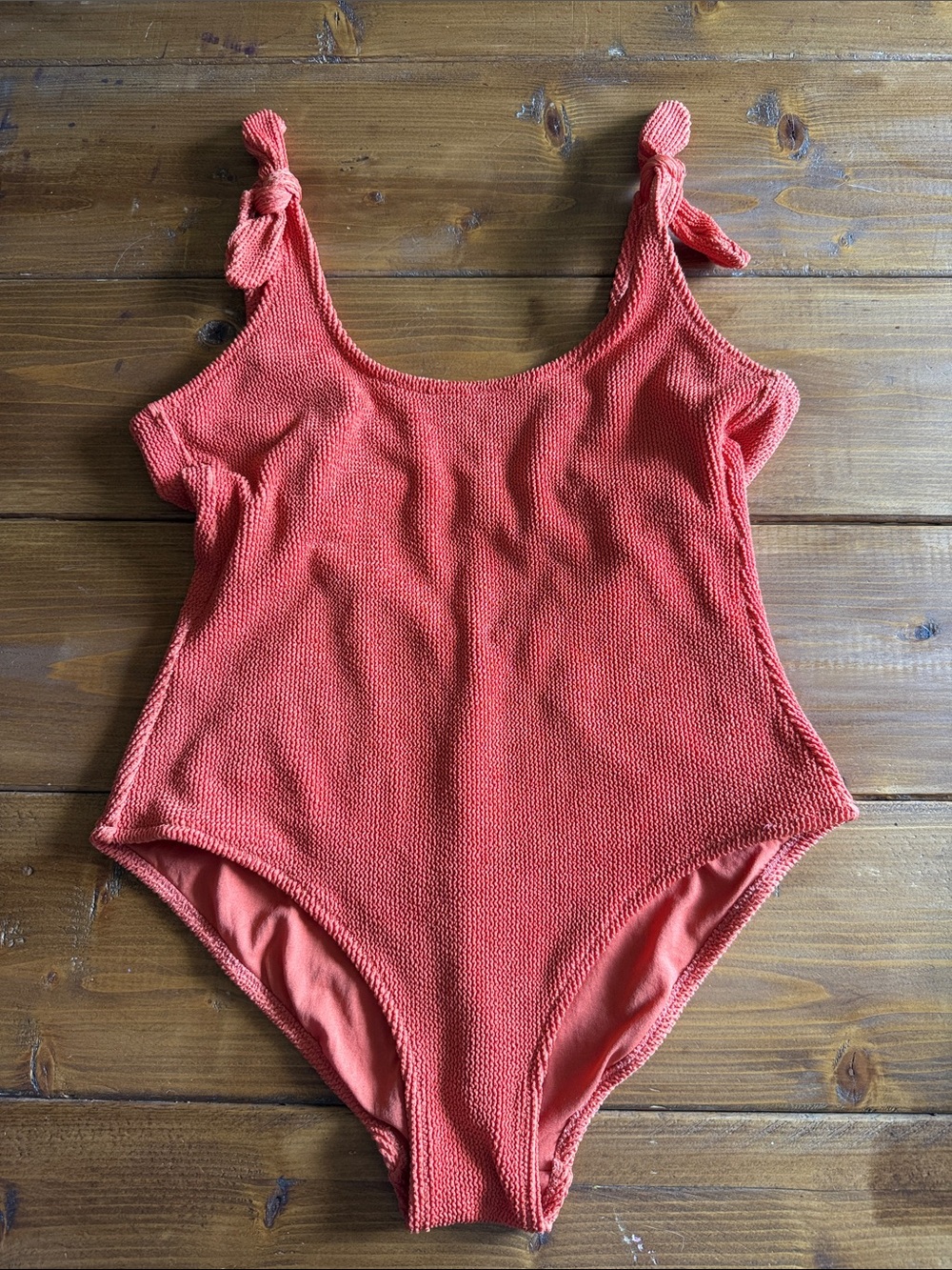 Kona Sol Coral Textured One-Piece Swimsuit with Knotted Strapsuit
